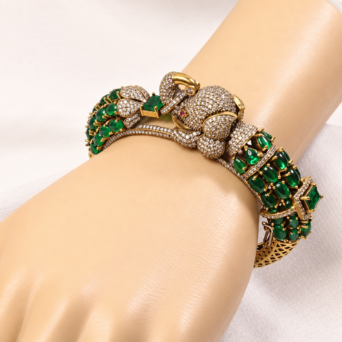 Elephant Motif Stone-Studded Openable Kada - Green — retouched original photograph IMG_7804