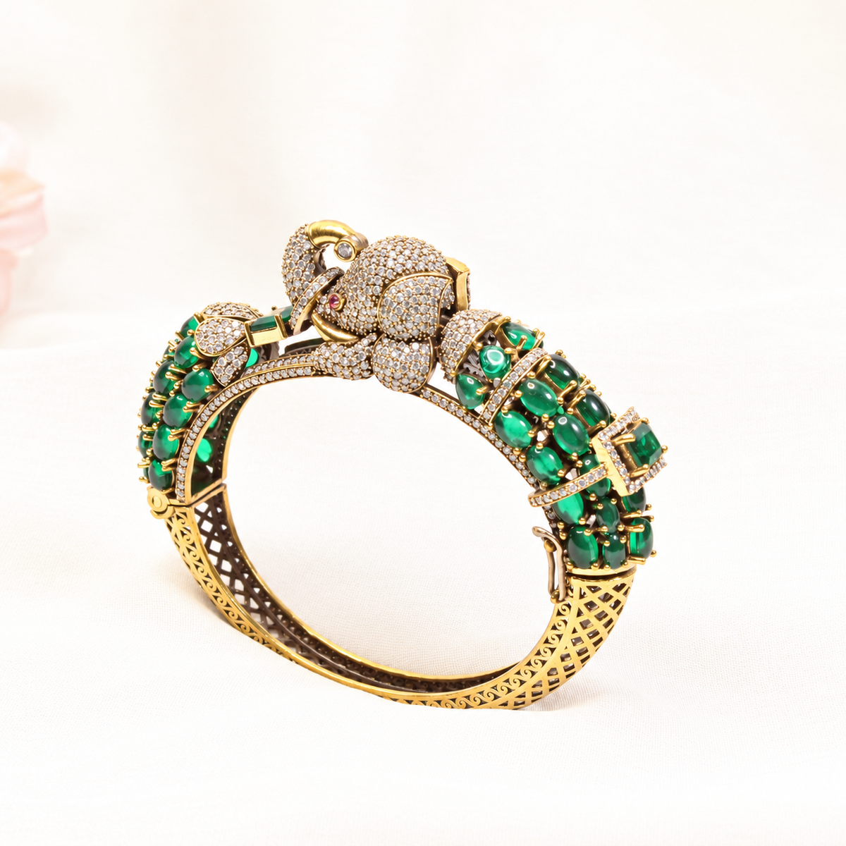 Elephant Motif Stone-Studded Openable Kada - Green — retouched original photograph IMG_7807