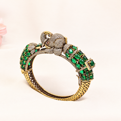 Elephant Motif Stone-Studded Openable Kada - Green — retouched original photograph IMG_7808