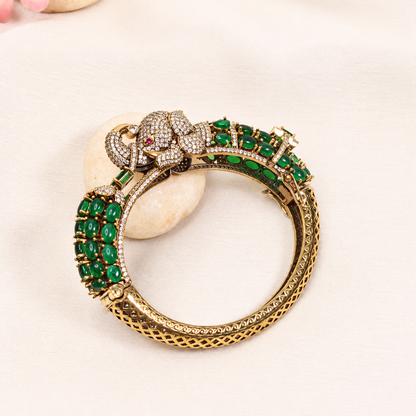 Elephant Motif Stone-Studded Openable Kada - Green — retouched original photograph IMG_7810