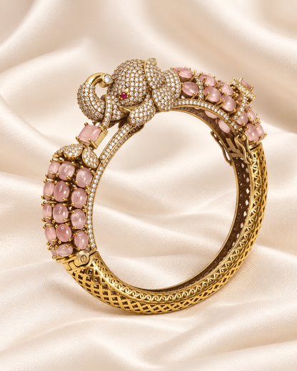 Elephant Motif Stone-Studded Openable Kada - Pink — AI-styled closeup view