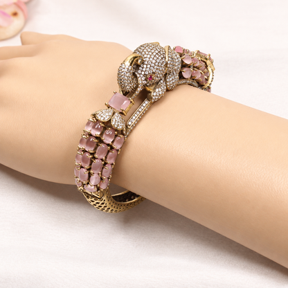 Elephant Motif Stone-Studded Openable Kada - Pink — retouched original photograph IMG_7821