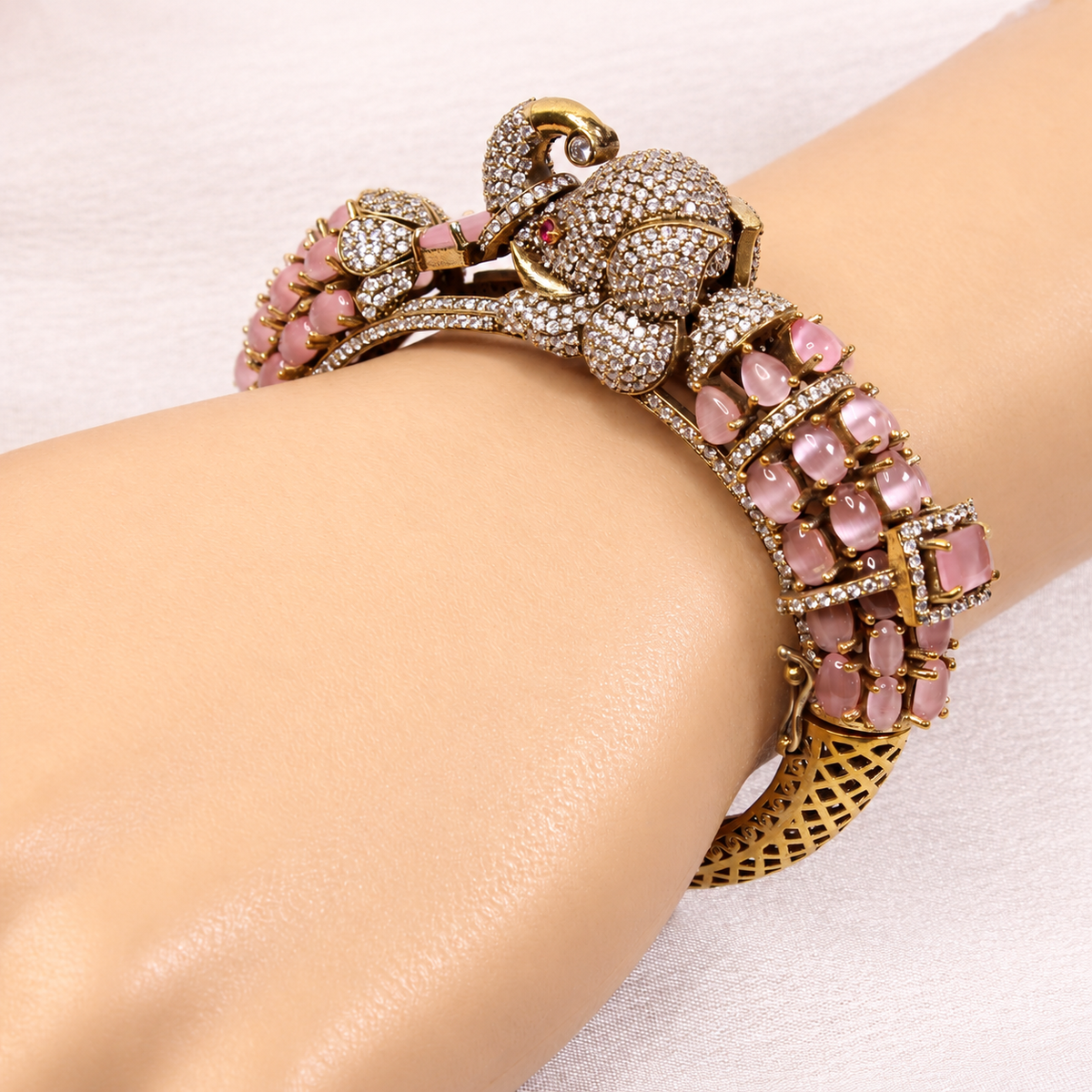 Elephant Motif Stone-Studded Openable Kada - Pink — retouched original photograph IMG_7833