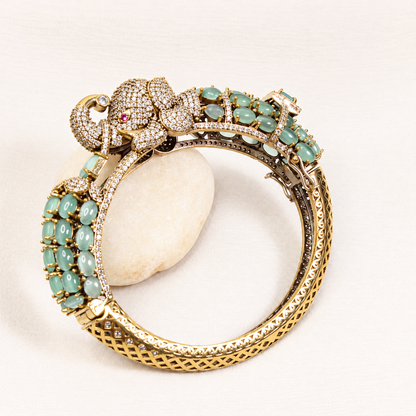 Elephant Motif Stone-Studded Openable Kada - Mint — retouched original photograph IMG_7829