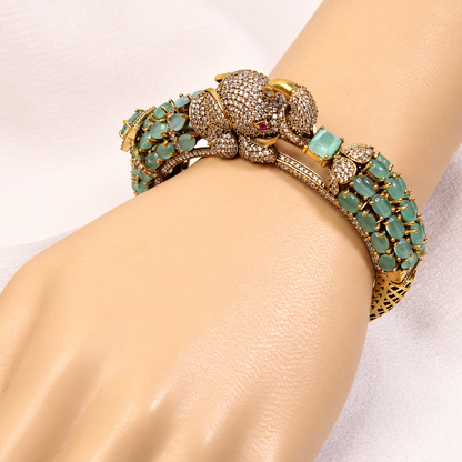 Elephant Motif Stone-Studded Openable Kada - Mint — retouched original photograph IMG_7837