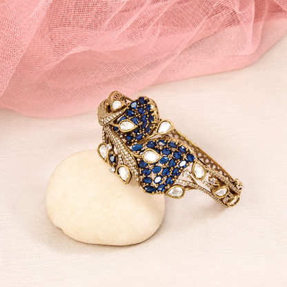 Leaf Motif Stone and Clear Teardrop Kada - Blue — retouched original photograph IMG_7848