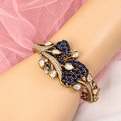 Leaf Motif Stone and Clear Teardrop Kada - Blue — retouched original photograph IMG_7892