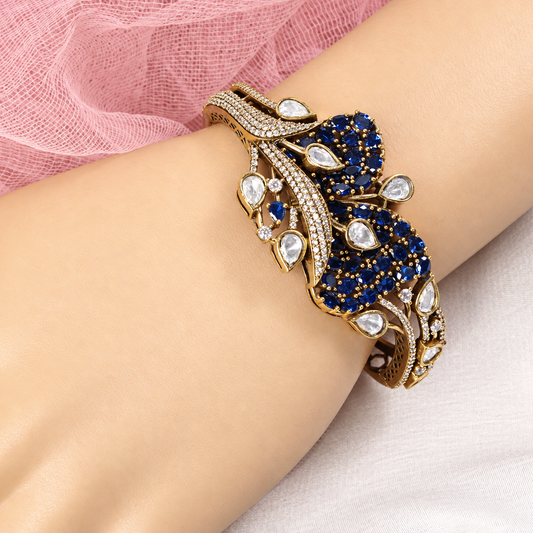 Leaf Motif Stone and Clear Teardrop Kada - Blue — retouched original photograph IMG_7893