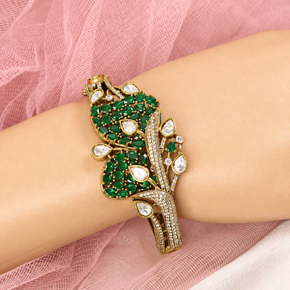 Leaf Motif Stone and Clear Teardrop Kada - Green — retouched original photograph IMG_7889
