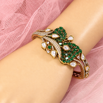 Leaf Motif Stone and Clear Teardrop Kada - Green — retouched original photograph IMG_7890