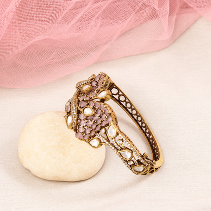 Leaf Motif Stone and Clear Teardrop Kada - Pink — retouched original photograph IMG_7852