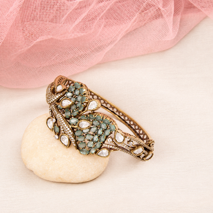 Leaf Motif Stone and Clear Teardrop Kada - Mint — retouched original photograph IMG_7853