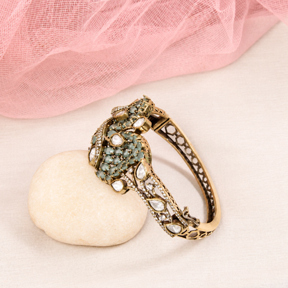 Leaf Motif Stone and Clear Teardrop Kada - Mint — retouched original photograph IMG_7854