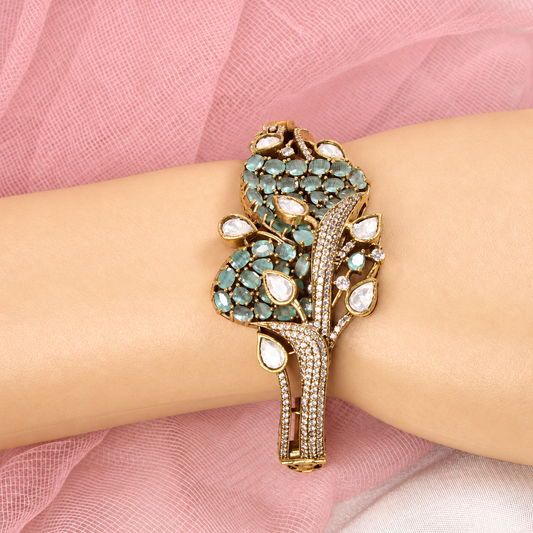Leaf Motif Stone and Clear Teardrop Kada - Mint — retouched original photograph IMG_7887
