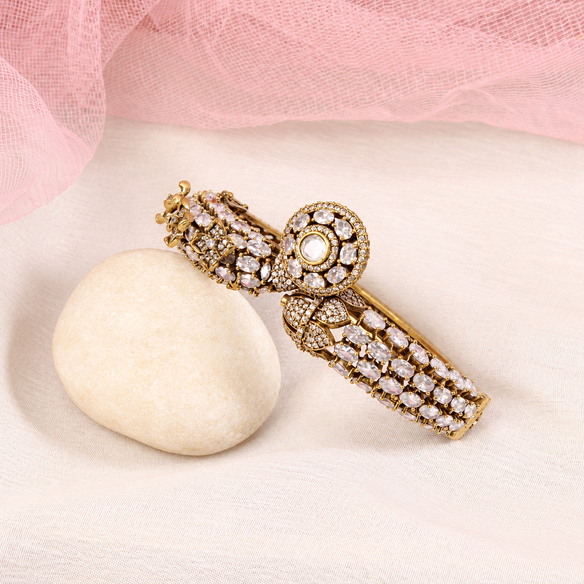Round Medallion Floral Stone Kada - Clear — retouched original photograph IMG_7858