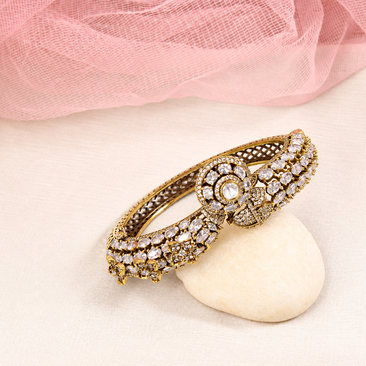 Round Medallion Floral Stone Kada - Clear — retouched original photograph IMG_7860