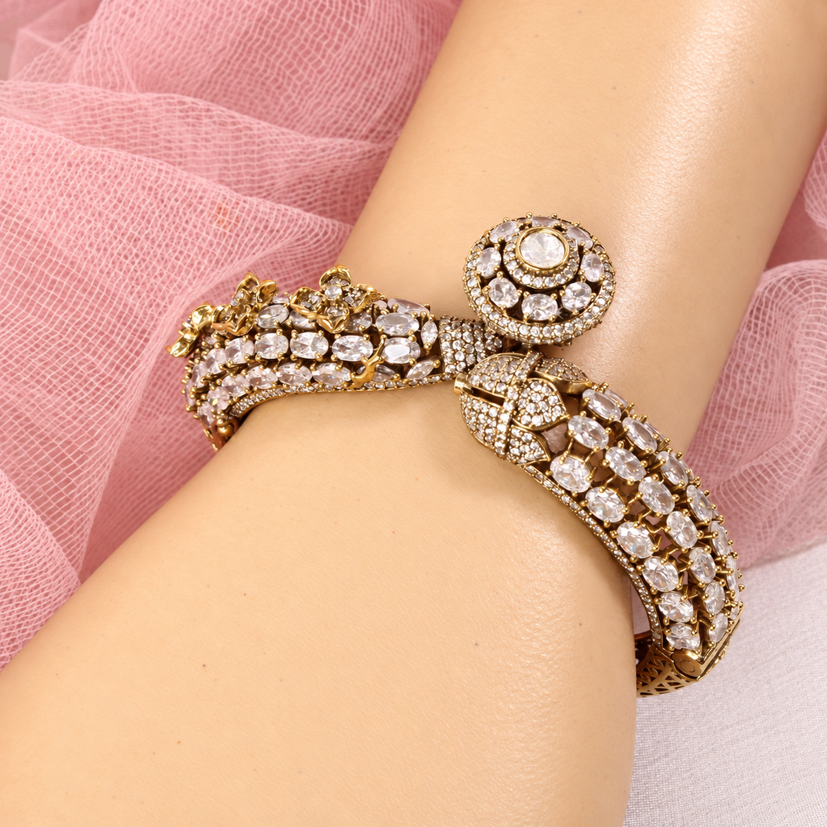 Round Medallion Floral Stone Kada - Clear — retouched original photograph IMG_7879