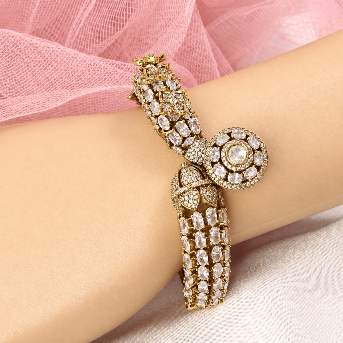 Round Medallion Floral Stone Kada - Clear — retouched original photograph IMG_7880