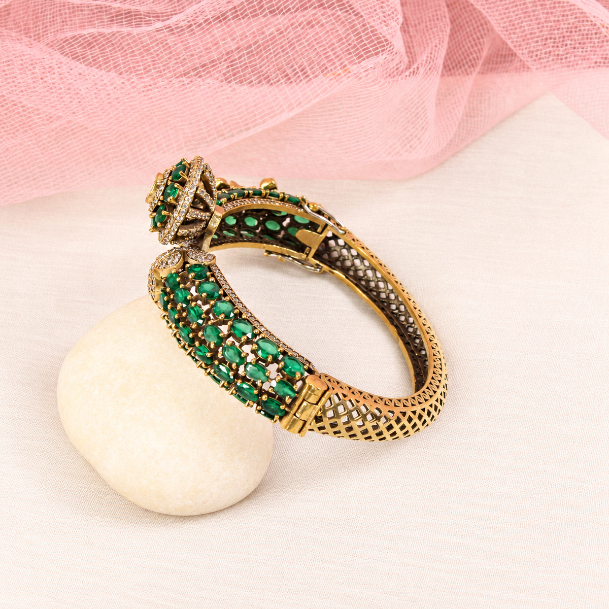 Round Medallion Floral Stone Kada - Green — retouched original photograph IMG_7863