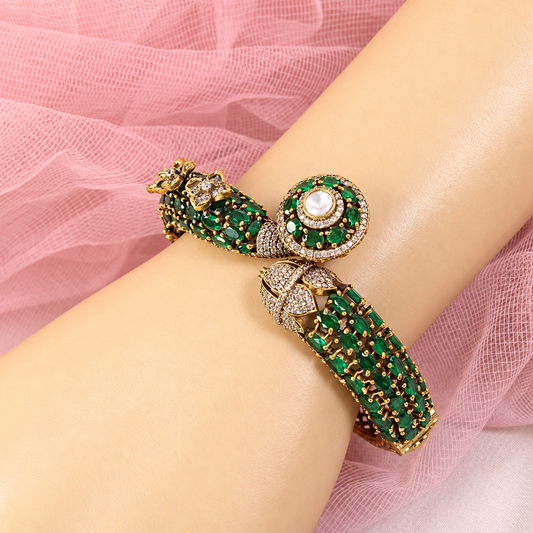 Round Medallion Floral Stone Kada - Green — retouched original photograph IMG_7872