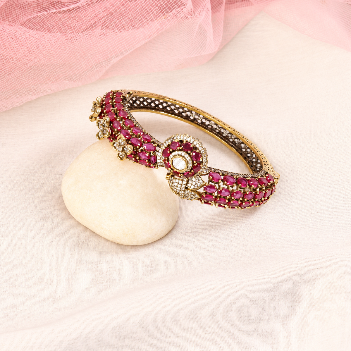 Round Medallion Floral Stone Kada - Ruby — retouched original photograph IMG_7866