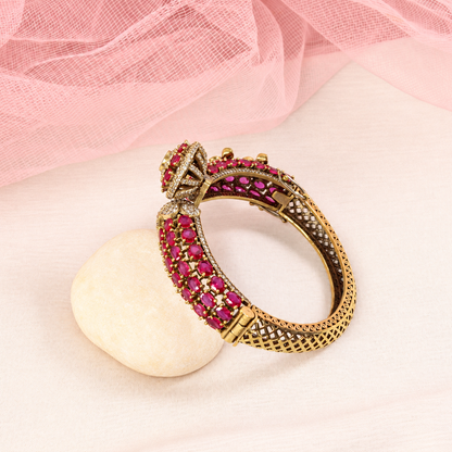 Round Medallion Floral Stone Kada - Ruby — retouched original photograph IMG_7867
