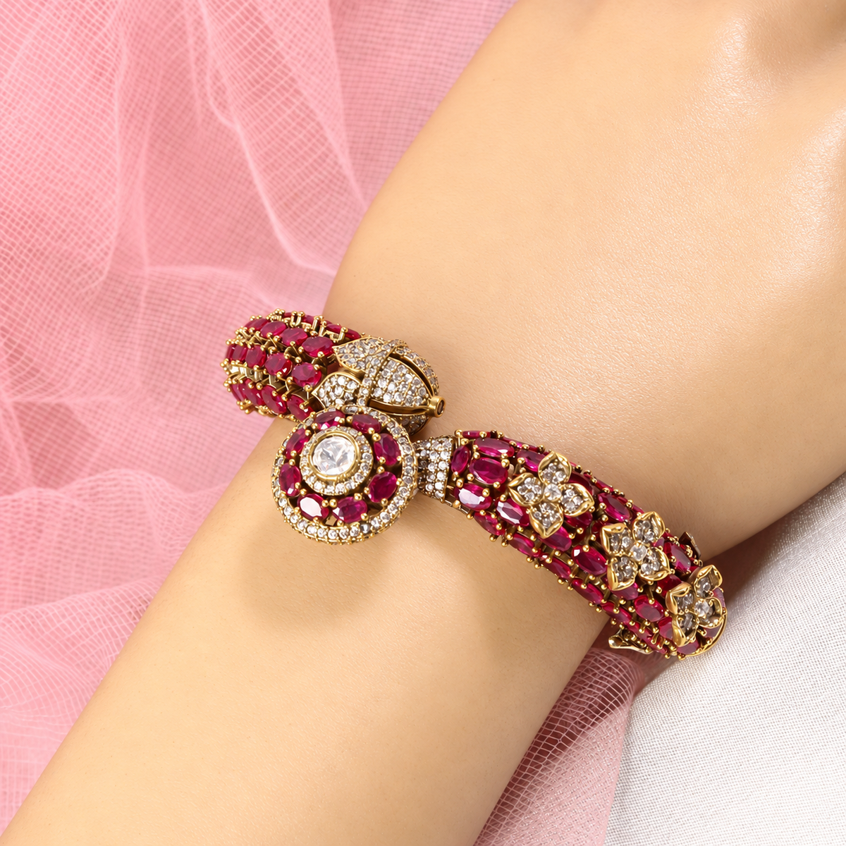 Round Medallion Floral Stone Kada - Ruby — retouched original photograph IMG_7868