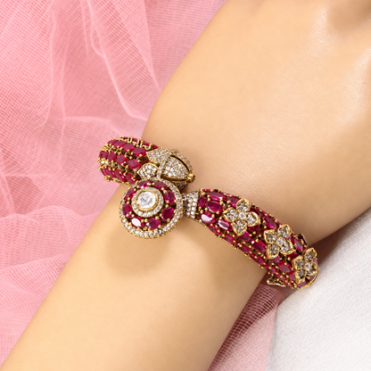 Round Medallion Floral Stone Kada - Ruby — retouched original photograph IMG_7868
