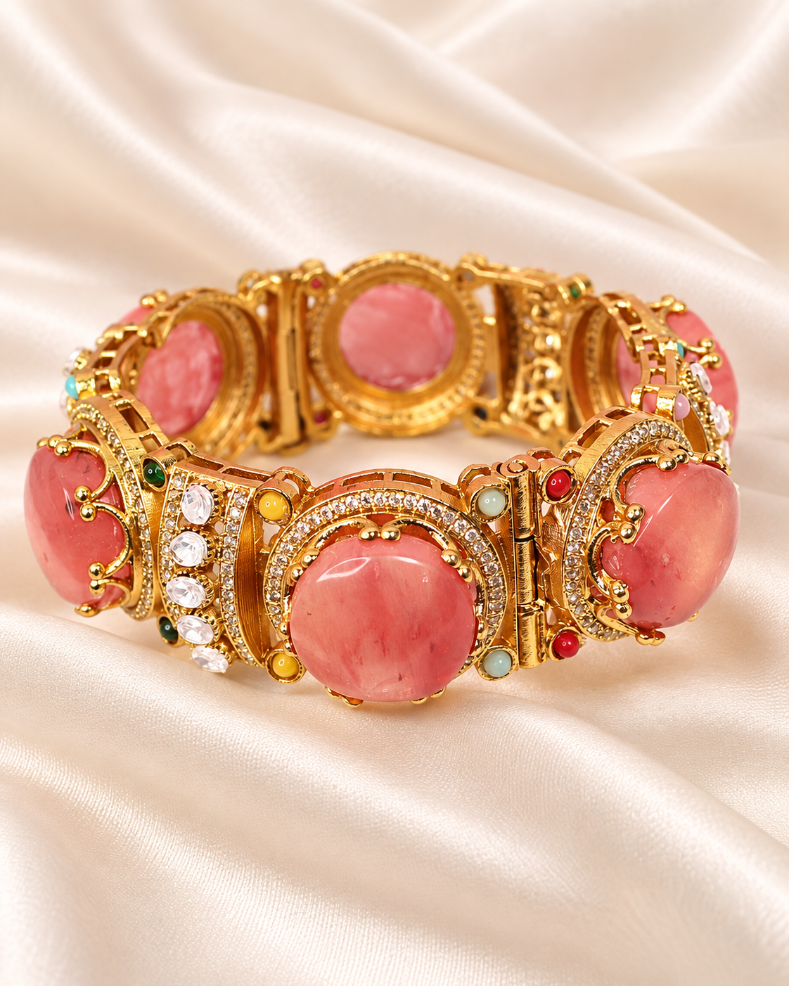 Round Pastel Stone Statement Kada - Pink — AI-styled closeup view