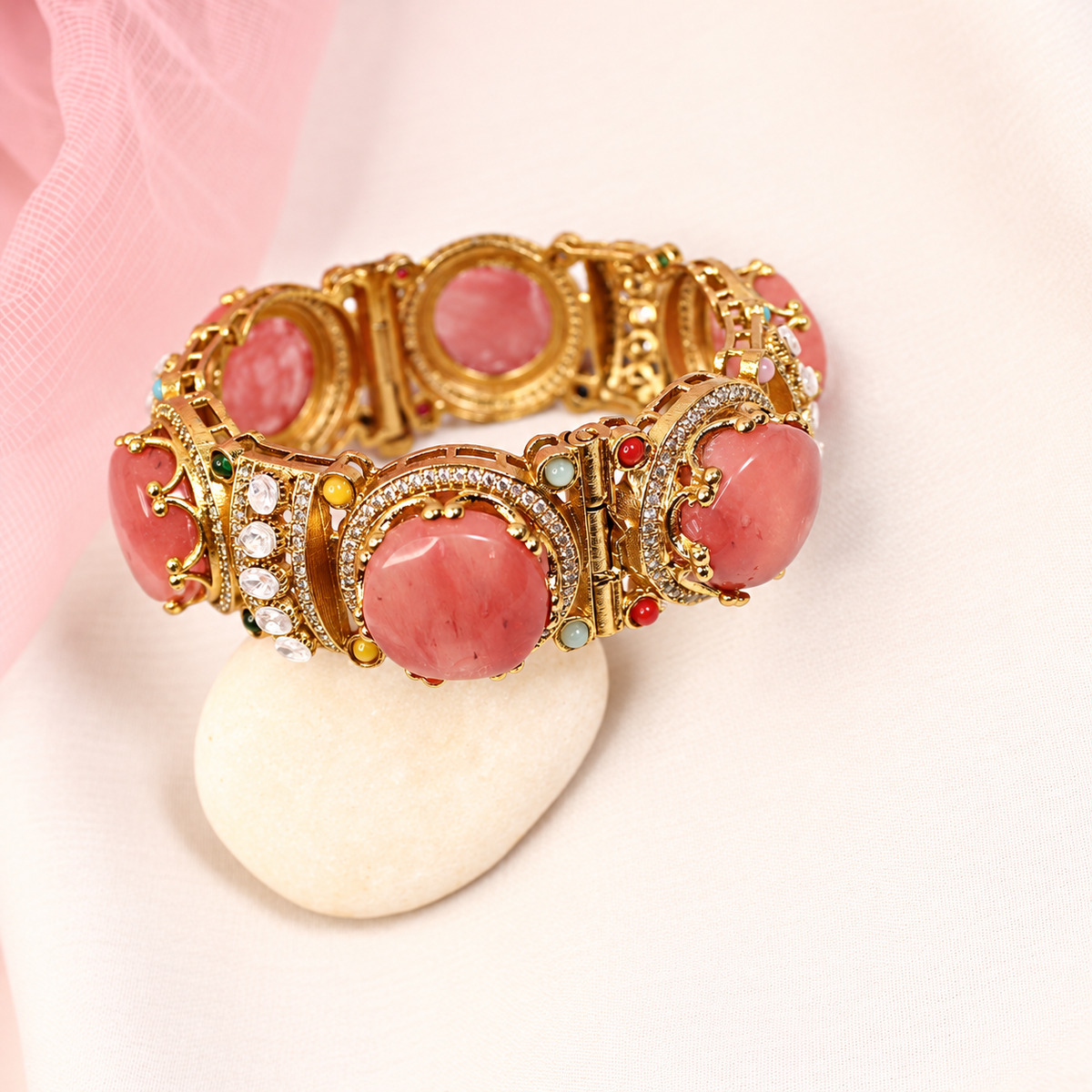 Round Pastel Stone Statement Kada - Pink — retouched original photograph IMG_7965