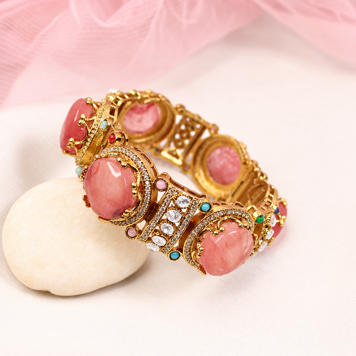 Round Pastel Stone Statement Kada - Pink — retouched original photograph IMG_7968
