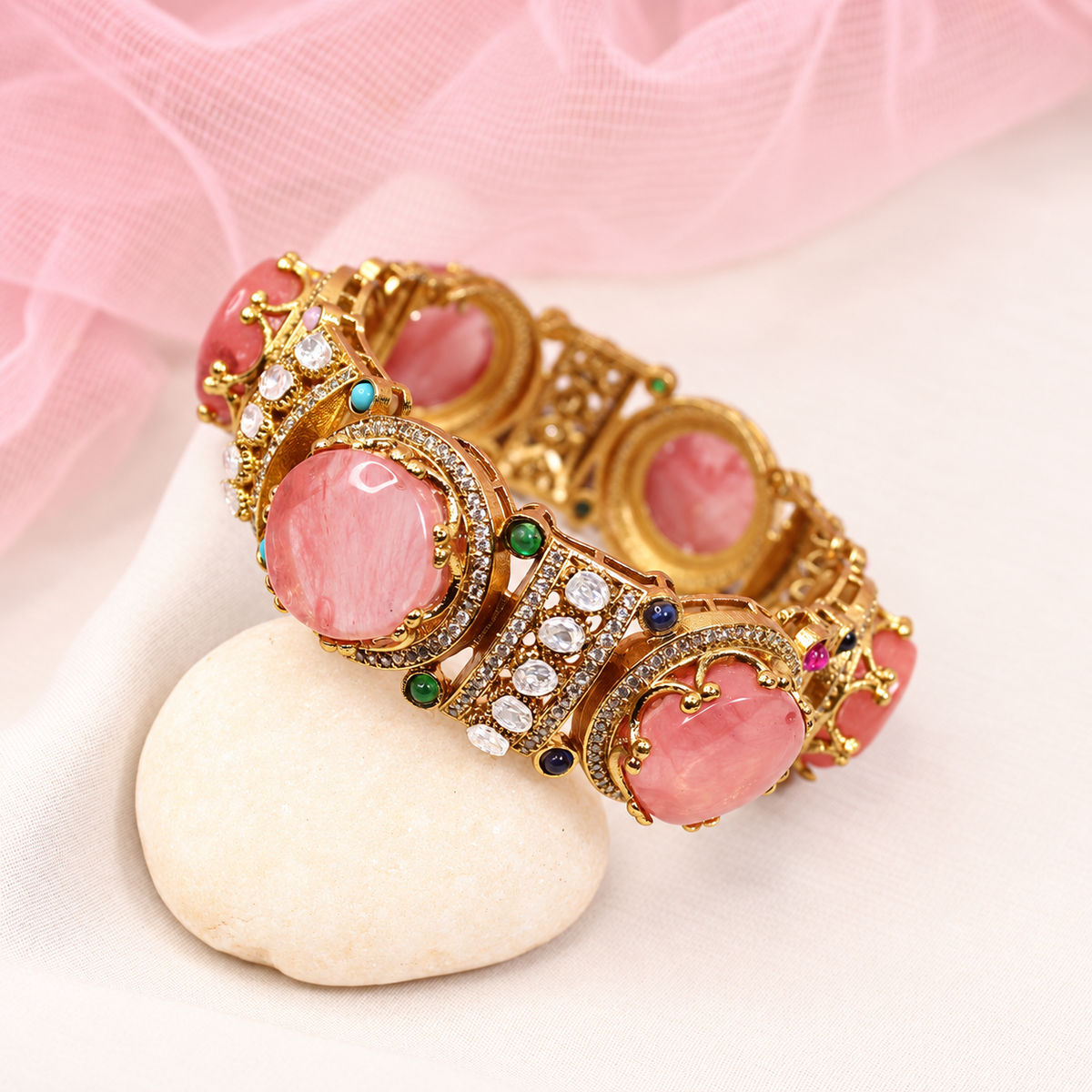 Round Pastel Stone Statement Kada - Pink — retouched original photograph IMG_7969