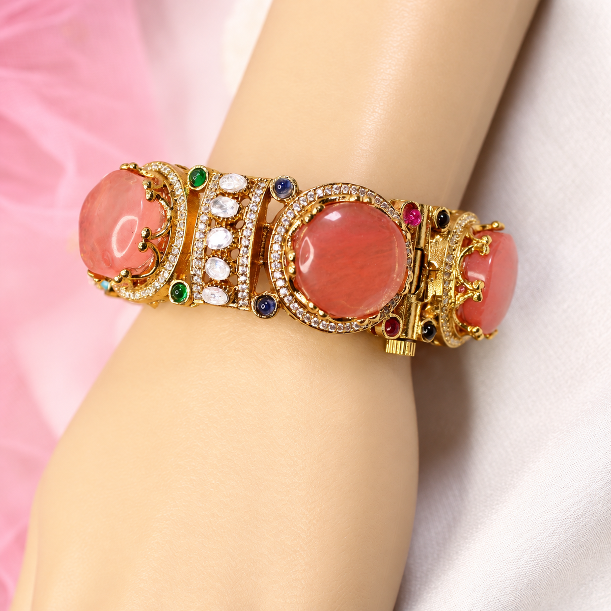 Round Pastel Stone Statement Kada - Pink — retouched original photograph IMG_7976
