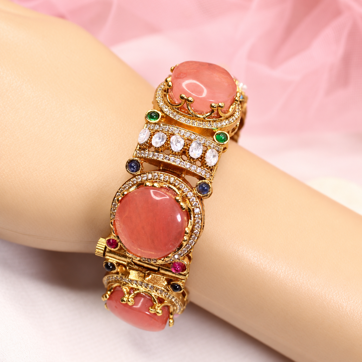 Round Pastel Stone Statement Kada - Pink — retouched original photograph IMG_7977