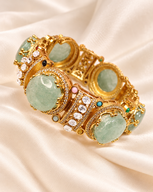 Round Pastel Stone Statement Kada - Mint — AI-styled closeup view