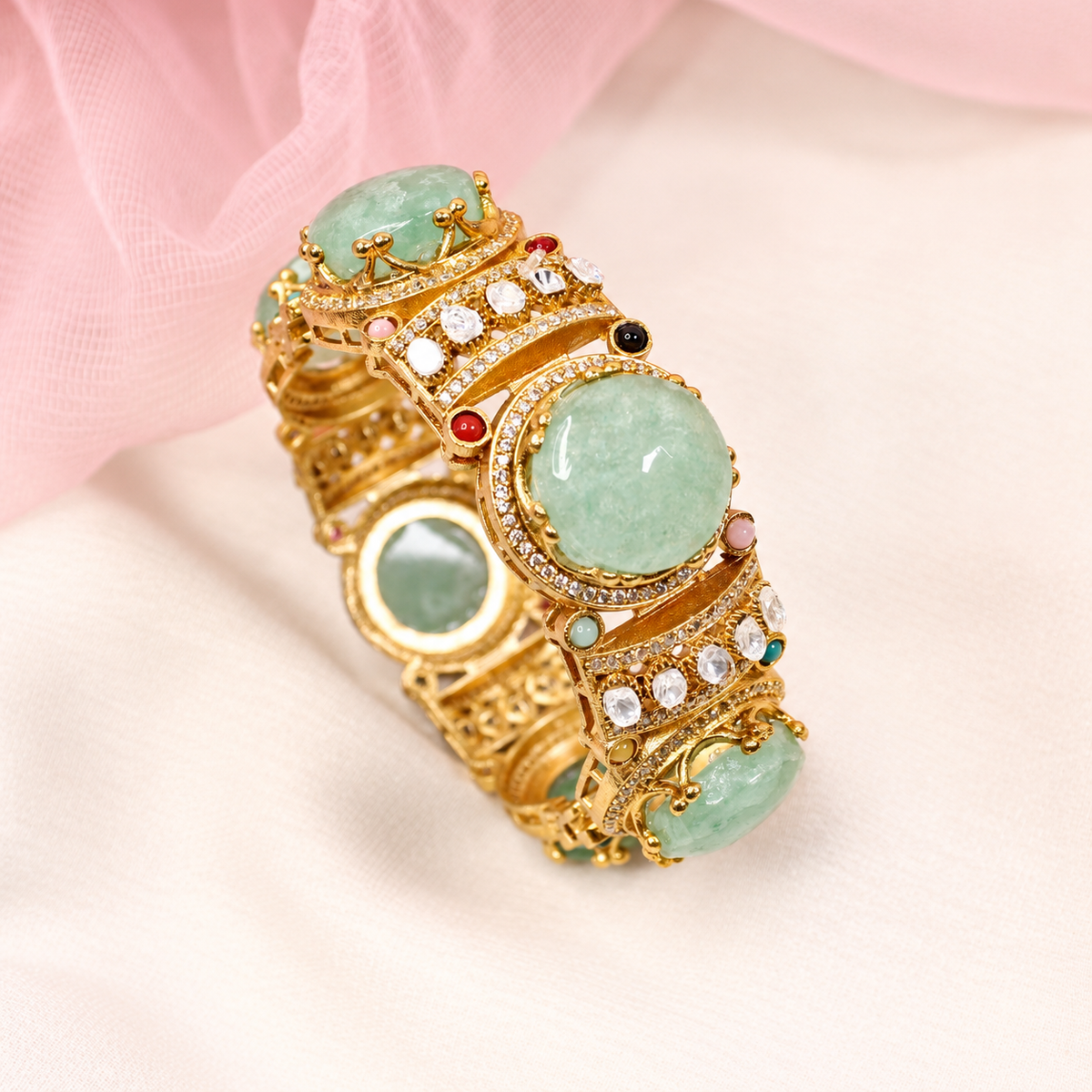 Round Pastel Stone Statement Kada - Mint — retouched original photograph IMG_7972