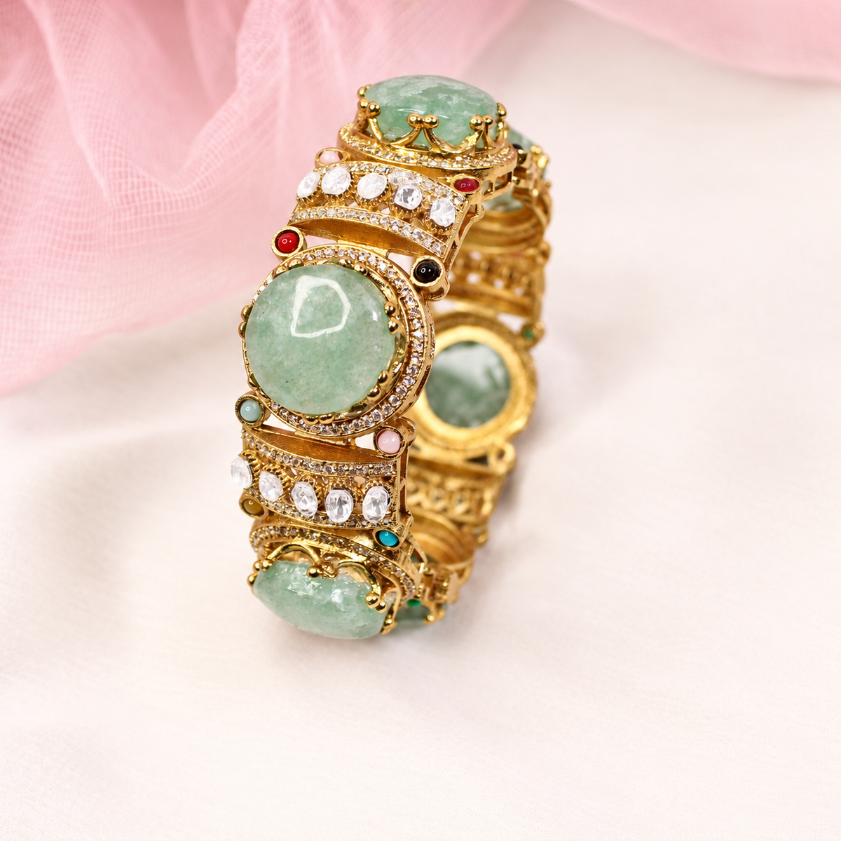 Round Pastel Stone Statement Kada - Mint — retouched original photograph IMG_7973