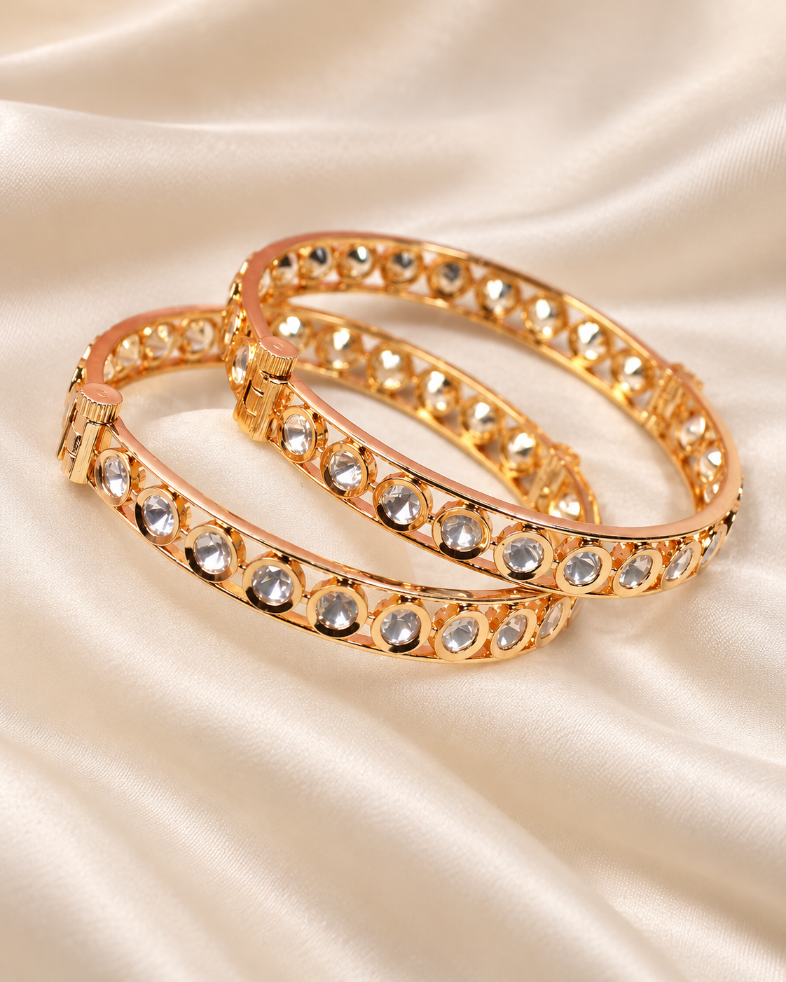 Clear Round Stone Bangles Set of Two - Clear - closeup view