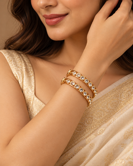Clear Round Stone Bangles Set of Two - Clear - model view