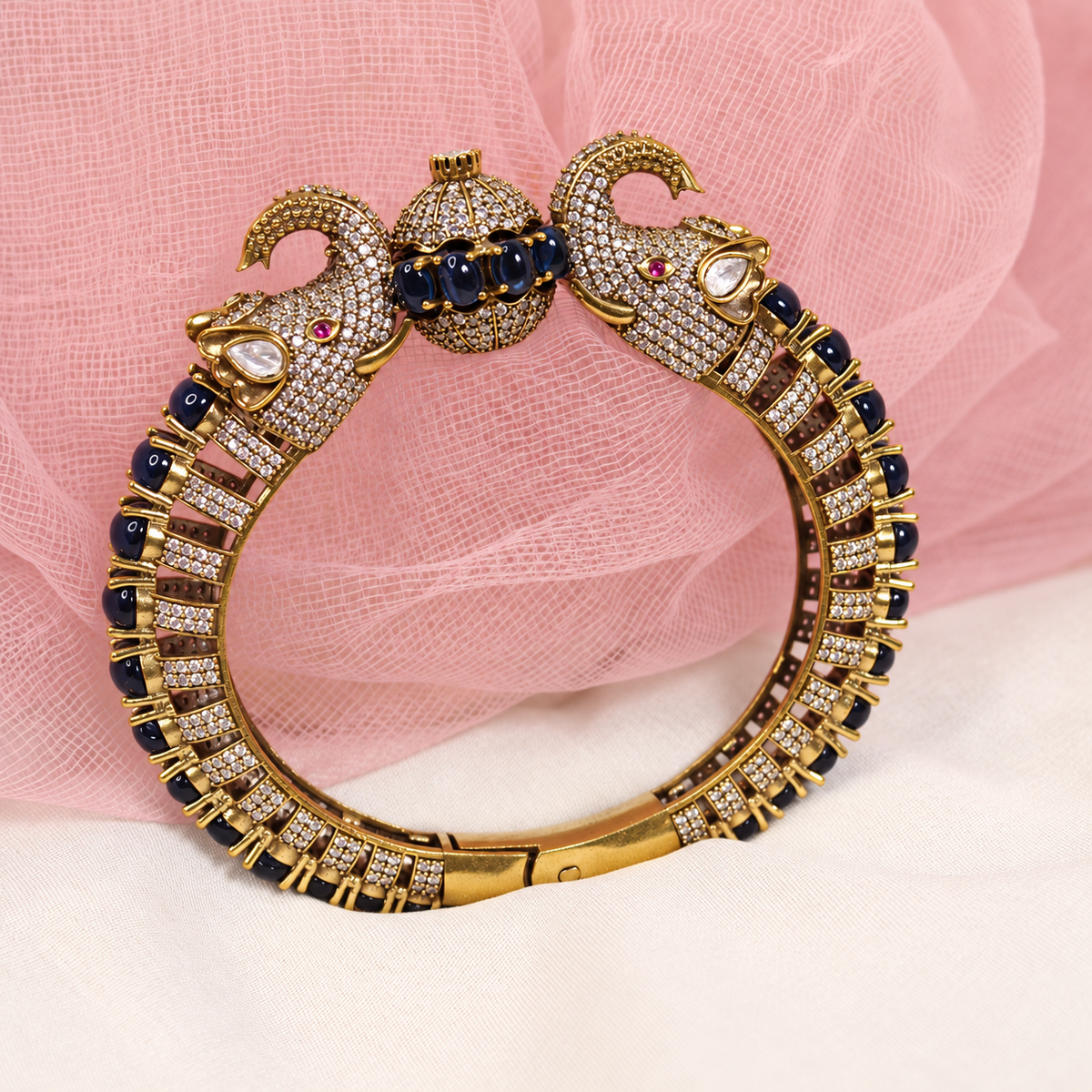 Twin Elephant Stone Openable Kada - Blue - retouched original photograph IMG_8001