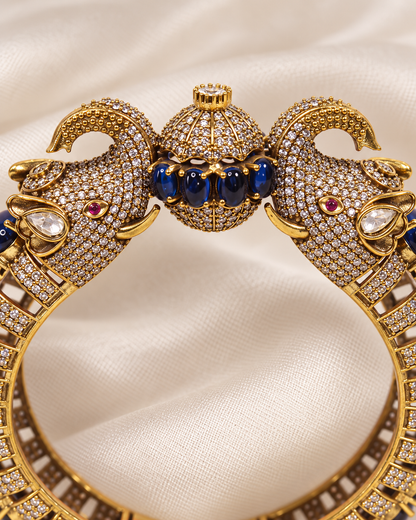 Twin Elephant Stone Openable Kada - Blue - ornament detail