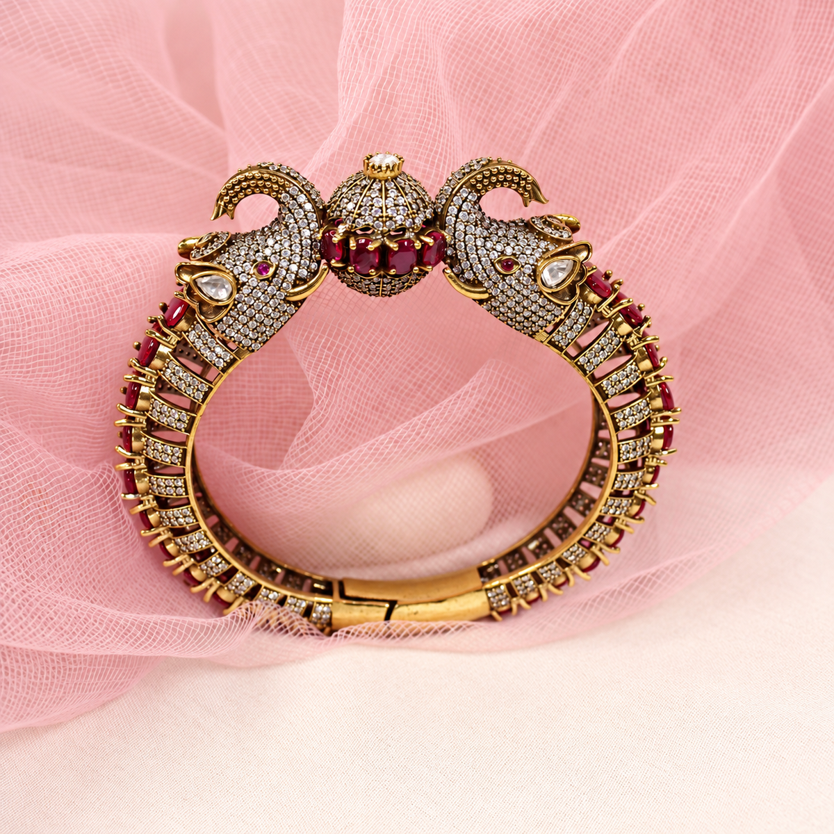 Twin Elephant Stone Openable Kada - Ruby - retouched original photograph IMG_8010
