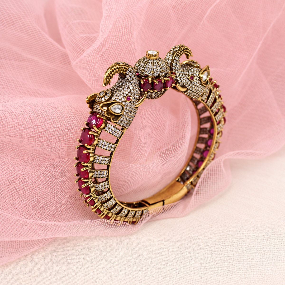 Twin Elephant Stone Openable Kada - Ruby - retouched original photograph IMG_8011