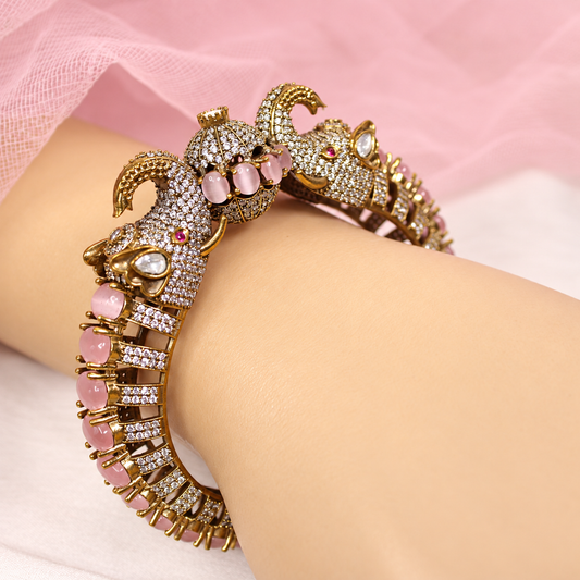 Twin Elephant Stone Openable Kada - Pink - retouched original photograph IMG_8039