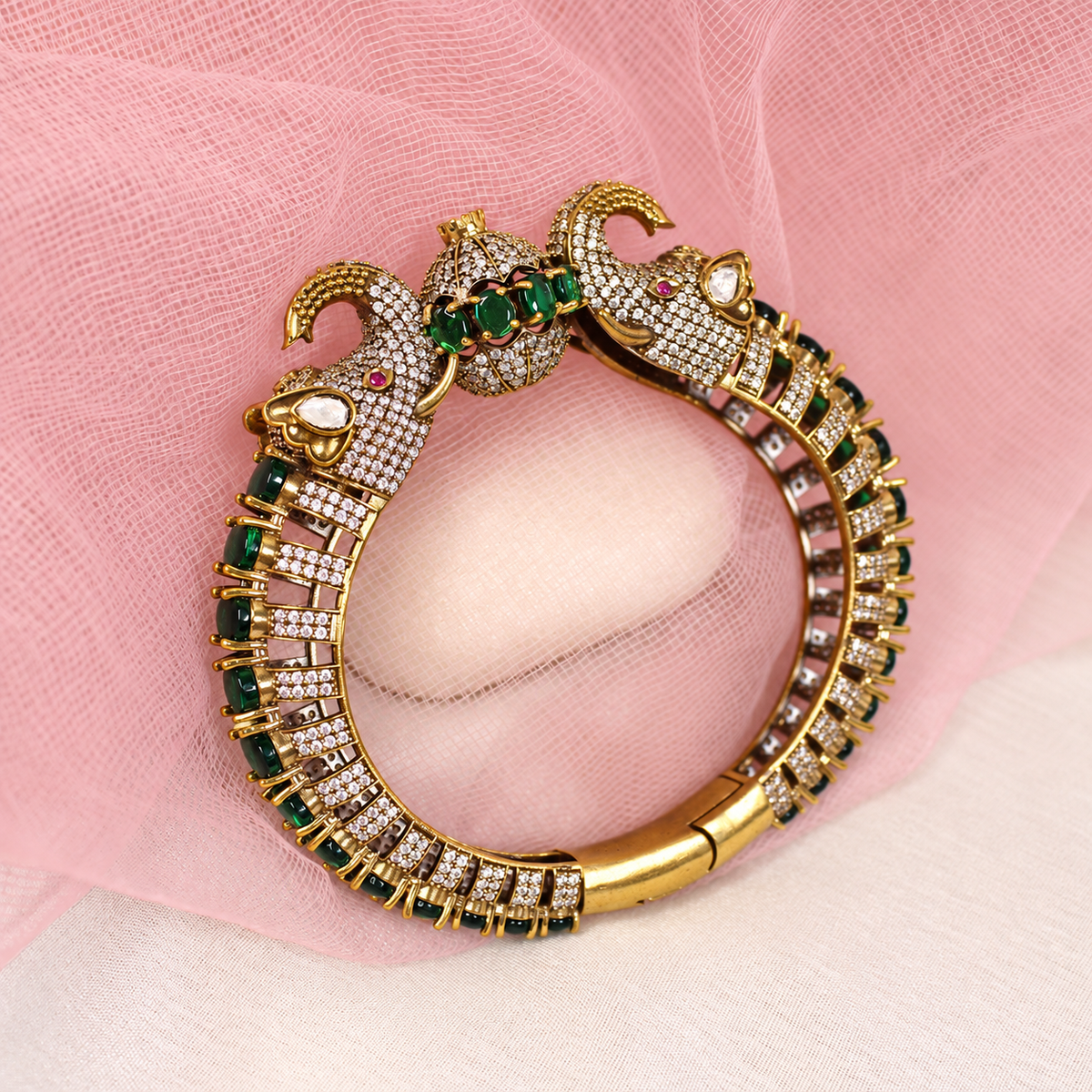 Twin Elephant Stone Openable Kada - Green - retouched original photograph IMG_8025
