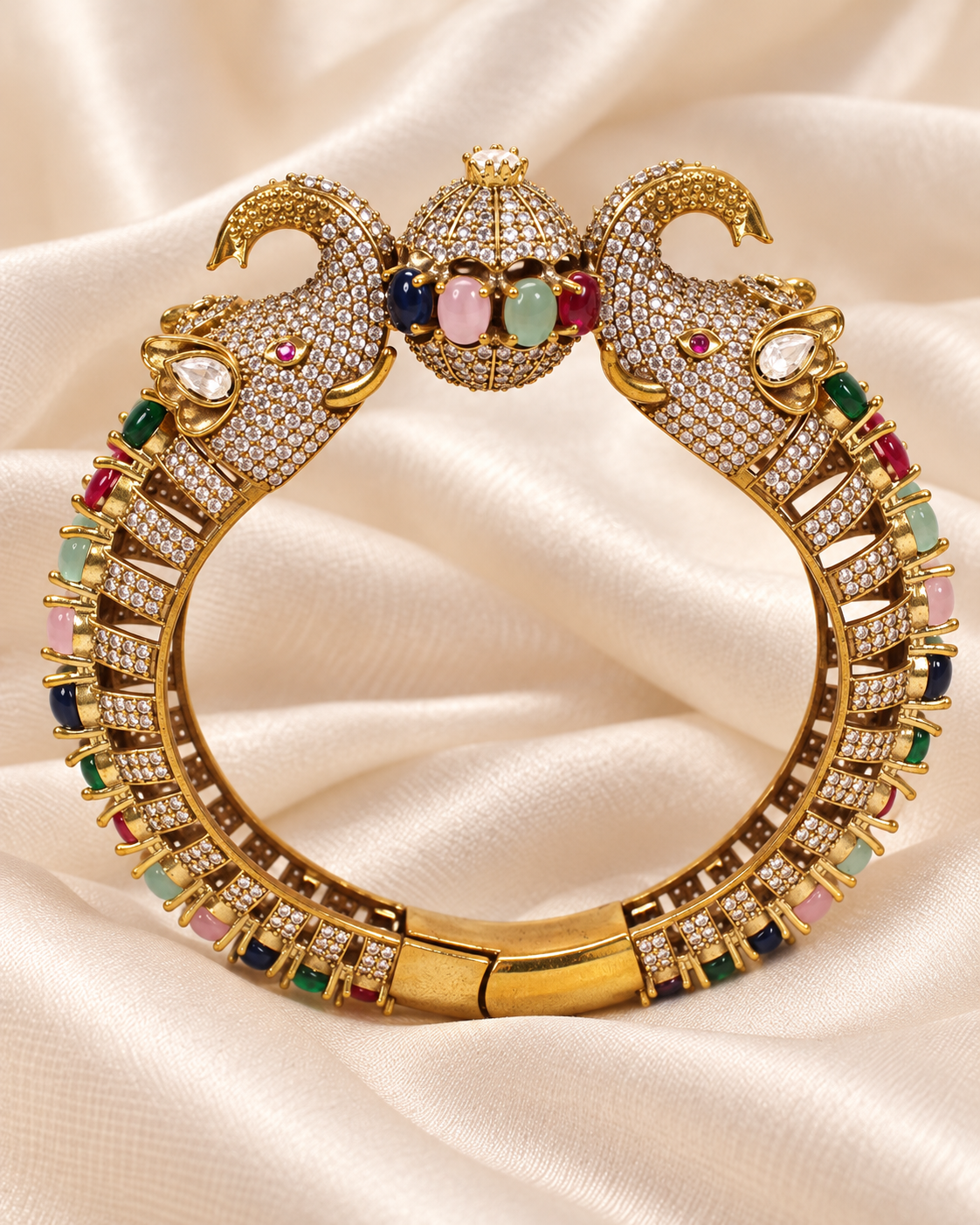Twin Elephant Stone Openable Kada - Multicolour - closeup view