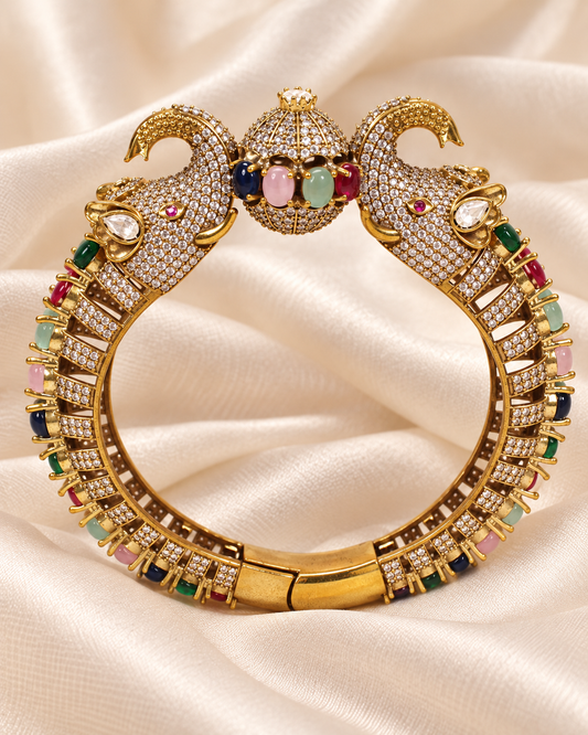 Twin Elephant Stone Openable Kada - Multicolour - closeup view