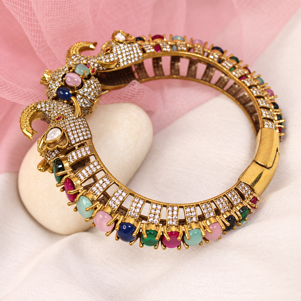 Twin Elephant Stone Openable Kada - Multicolour - retouched original photograph IMG_8029