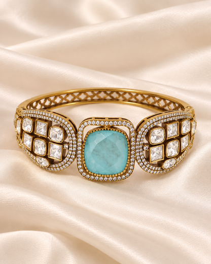 Cushion Centre Stone and Clear Panel Kada - Aqua — AI-styled closeup view