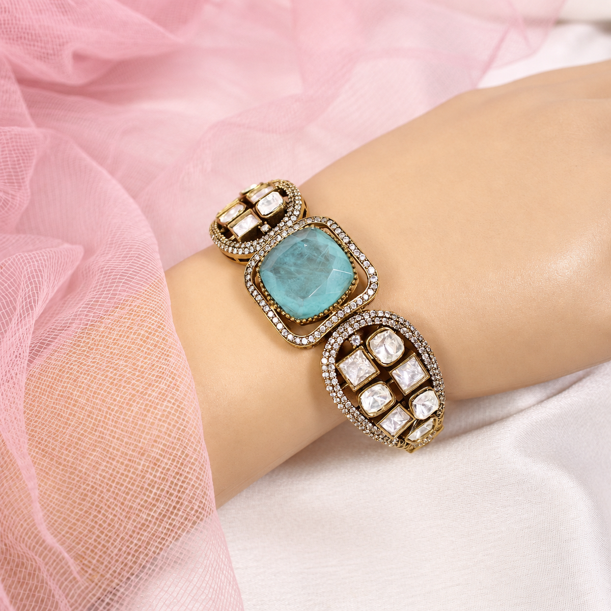 Cushion Centre Stone and Clear Panel Kada - Aqua — retouched original photograph IMG_8065
